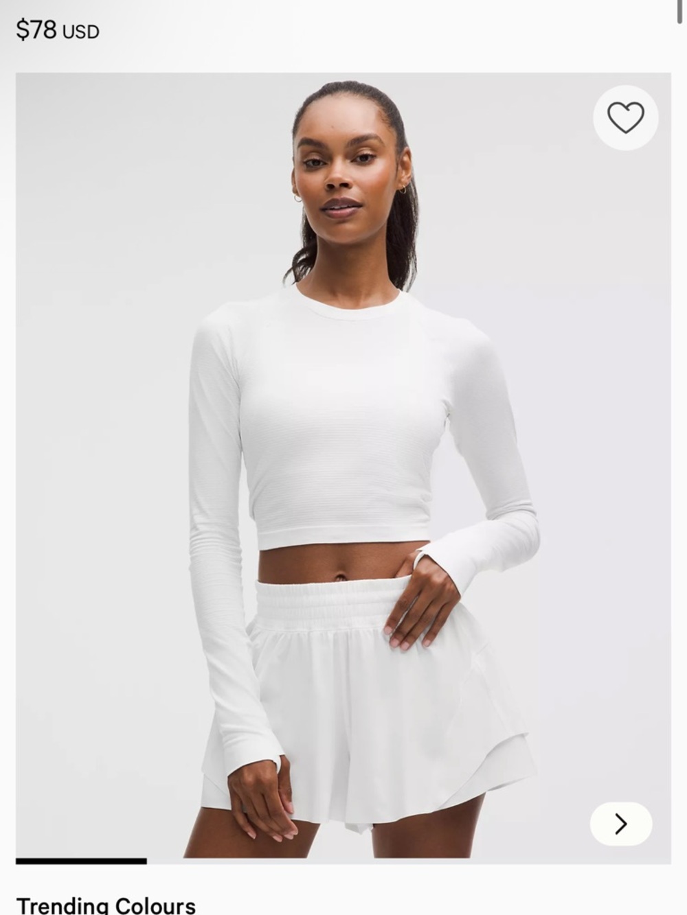 lululemon athletica White Ribbed Long-Sleeve Crop Top